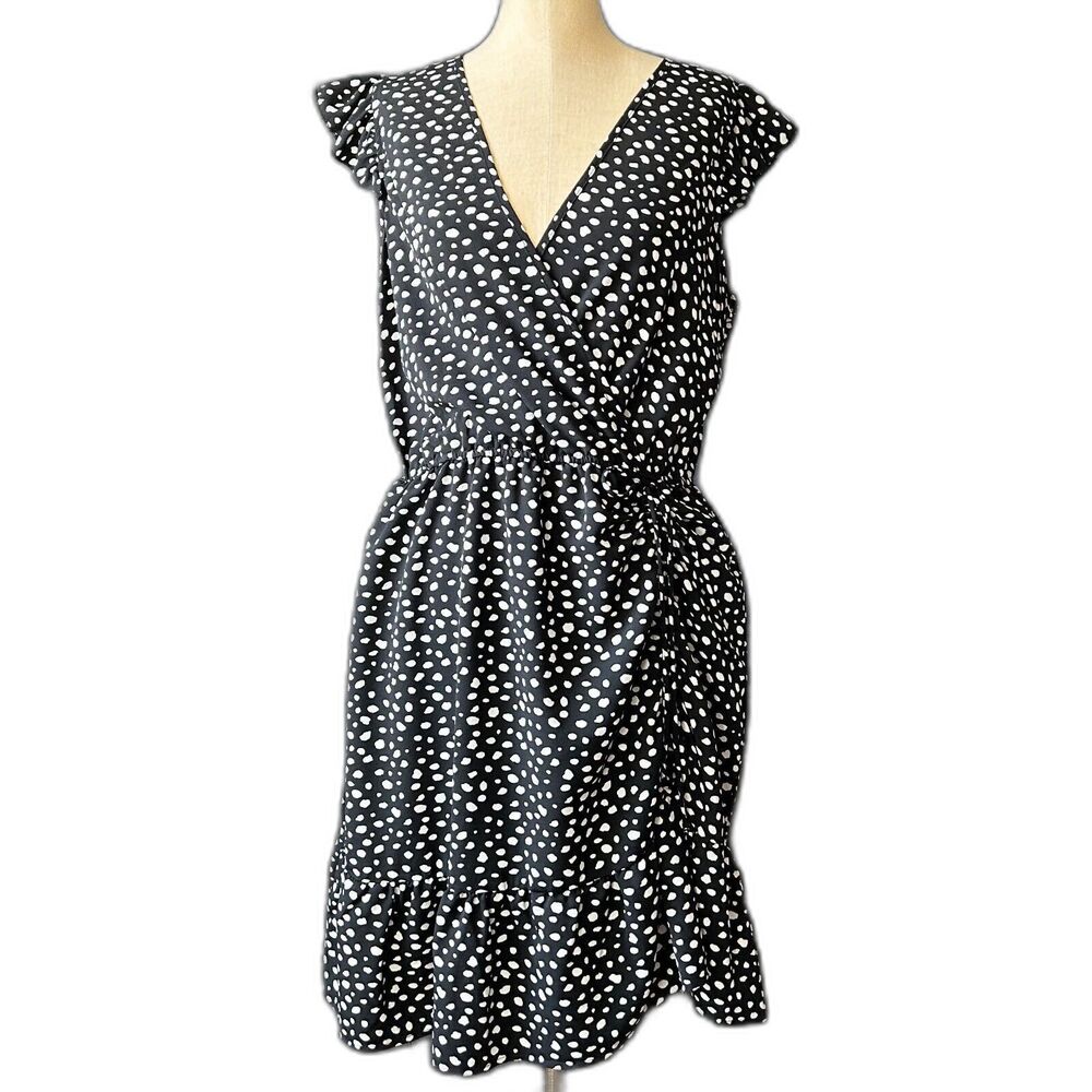 Polka Dot Dress Women's Size L Sleeveless V-Neck Elastic Waist FSL Apparel